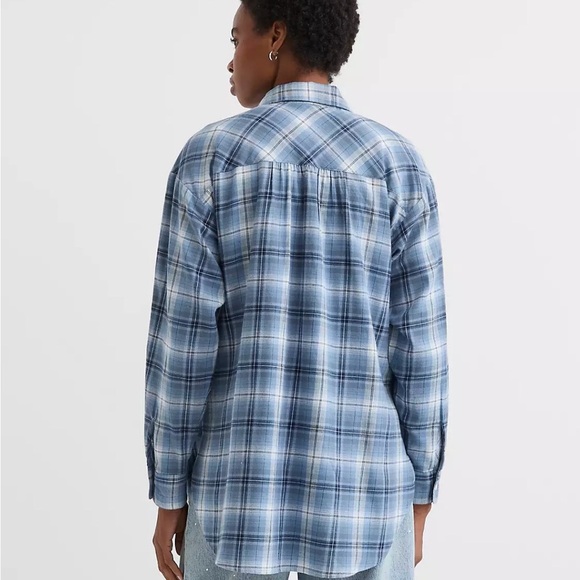 LOFT Blue/gray Lightweight Flannel Oversized Button-down Tunic, Sz XL, NWT - Picture 6 of 6
